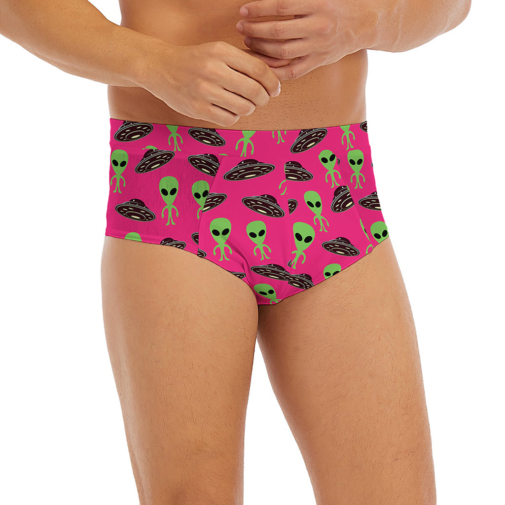 Little Green Alien UFO Print Men's Briefs