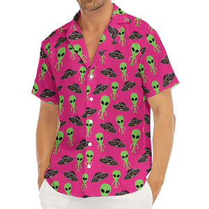 Little Green Alien UFO Print Men's Deep V-Neck Shirt