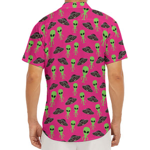 Little Green Alien UFO Print Men's Deep V-Neck Shirt