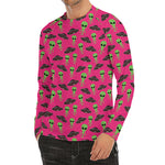 Little Green Alien UFO Print Men's Long Sleeve Rash Guard