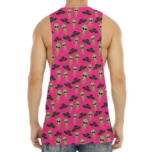 Little Green Alien UFO Print Men's Muscle Tank Top