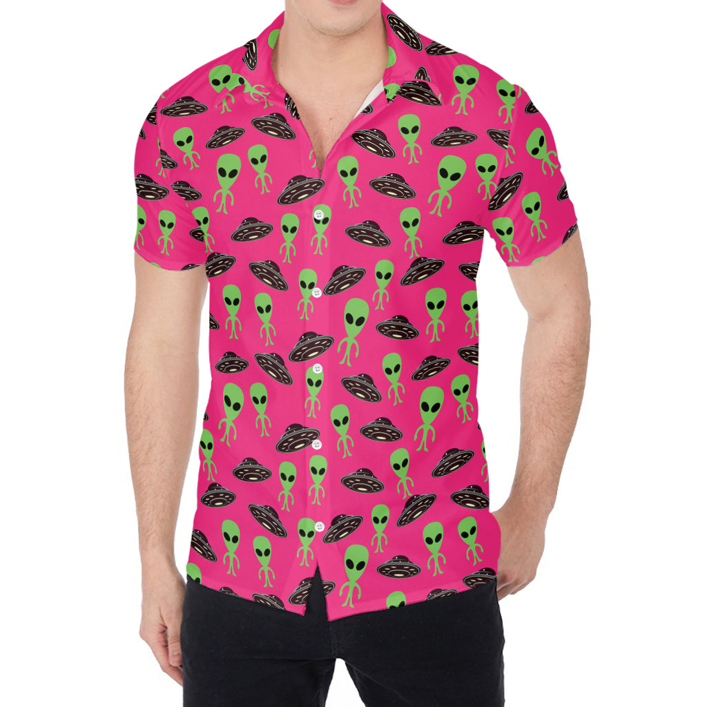 Little Green Alien UFO Print Men's Shirt