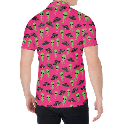 Little Green Alien UFO Print Men's Shirt