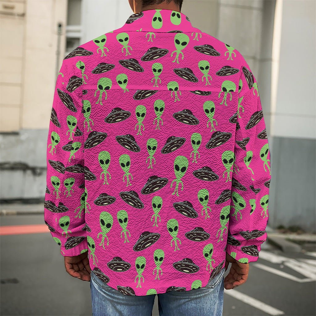 Little Green Alien UFO Print Men's Shirt Jacket