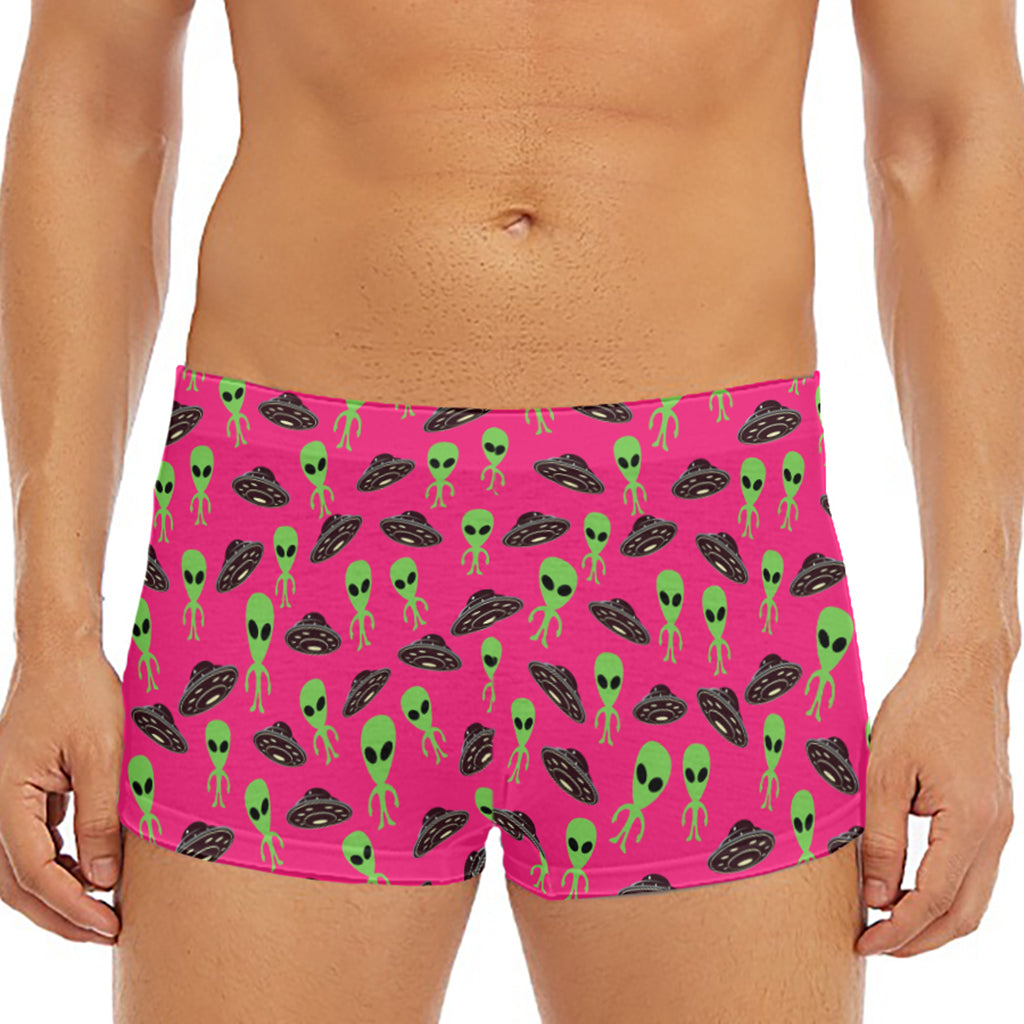 Little Green Alien UFO Print Men's Short Boxer Briefs
