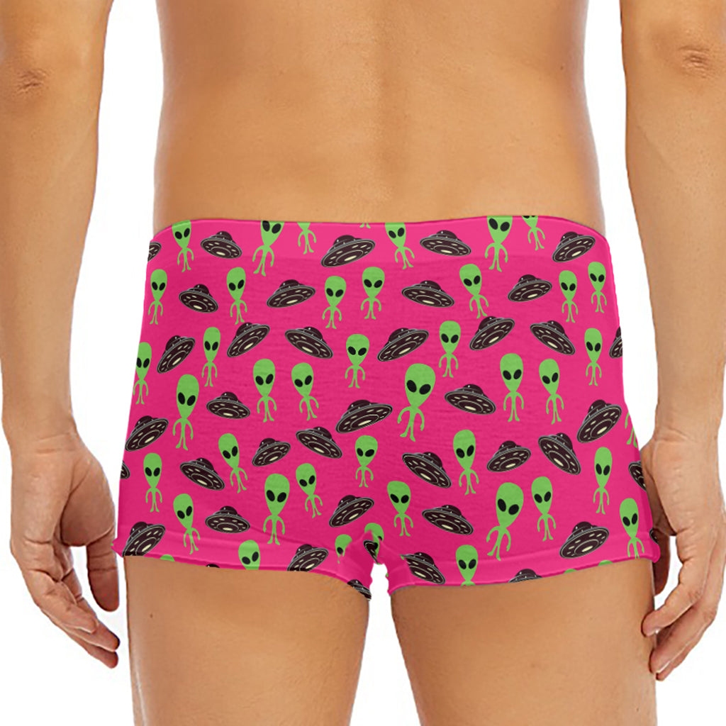 Little Green Alien UFO Print Men's Short Boxer Briefs