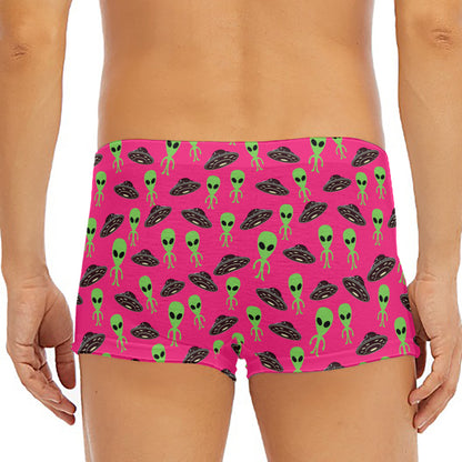 Little Green Alien UFO Print Men's Short Boxer Briefs