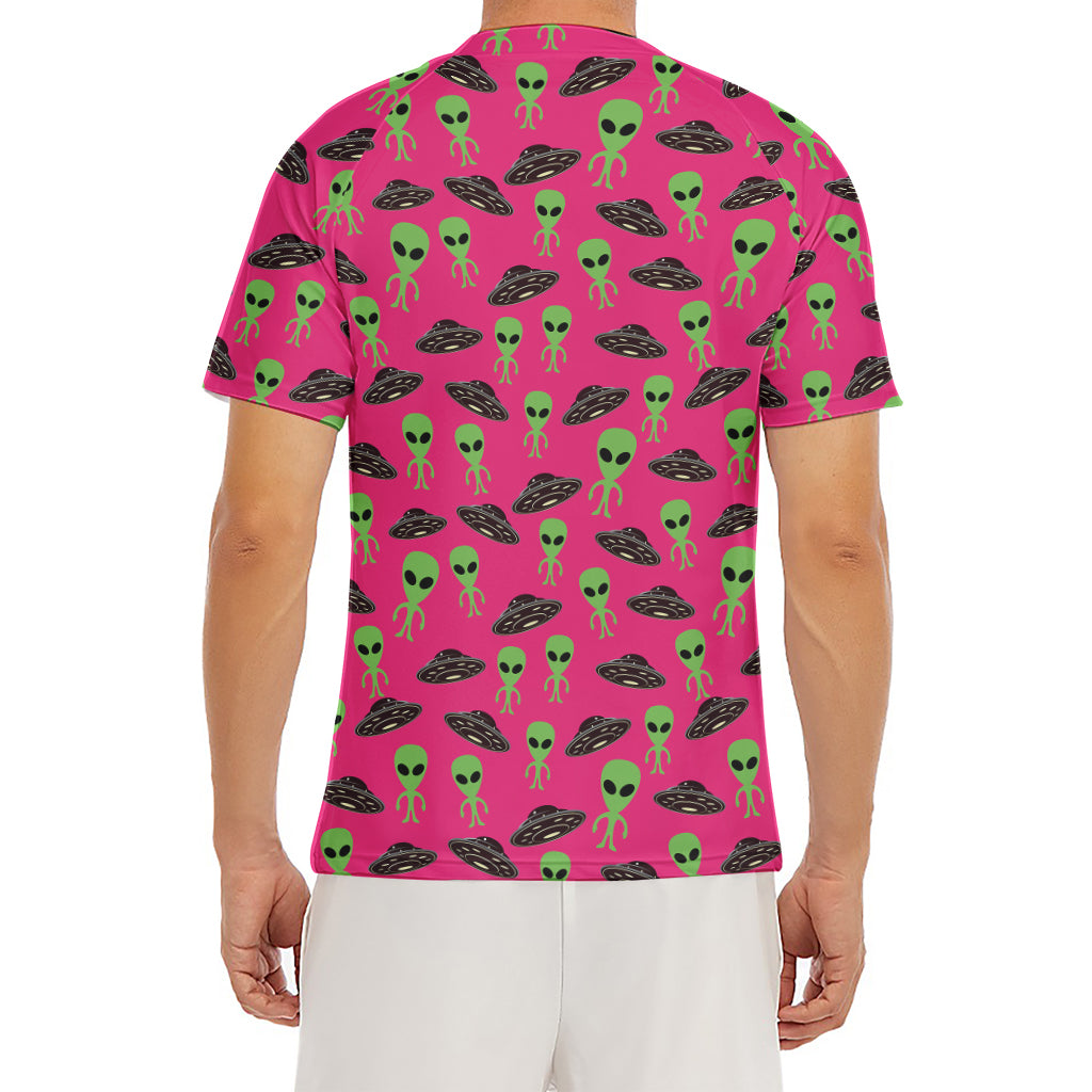 Little Green Alien UFO Print Men's Short Sleeve Rash Guard