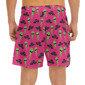 Little Green Alien UFO Print Men's Split Running Shorts