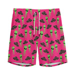 Little Green Alien UFO Print Men's Sports Shorts