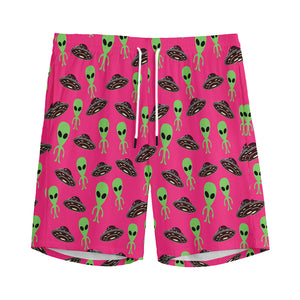 Little Green Alien UFO Print Men's Sports Shorts