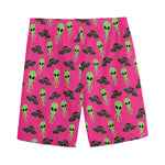 Little Green Alien UFO Print Men's Sports Shorts