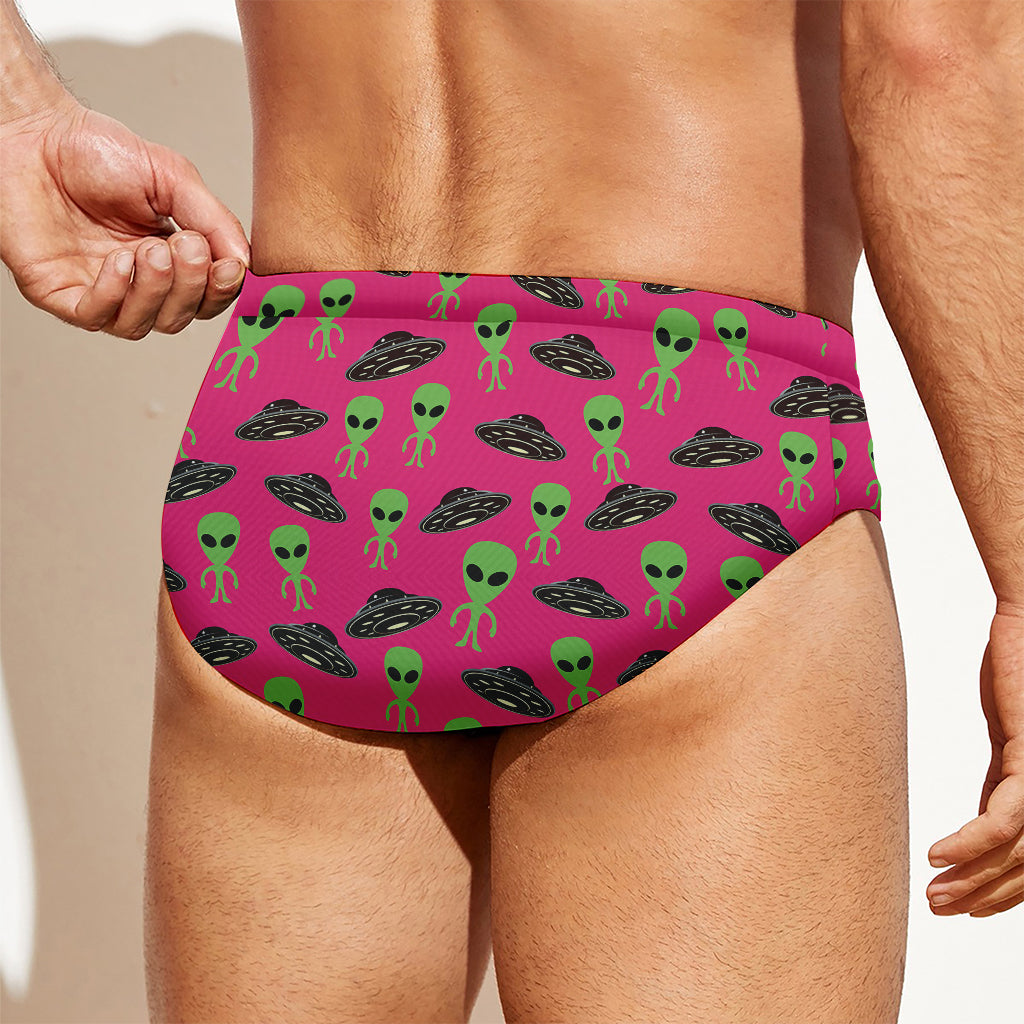 Little Green Alien UFO Print Men's Swim Briefs