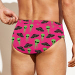 Little Green Alien UFO Print Men's Swim Briefs
