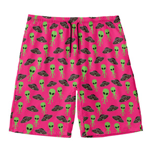 Little Green Alien UFO Print Men's Swim Trunks