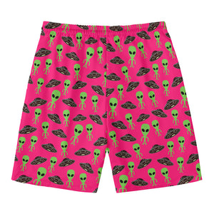 Little Green Alien UFO Print Men's Swim Trunks