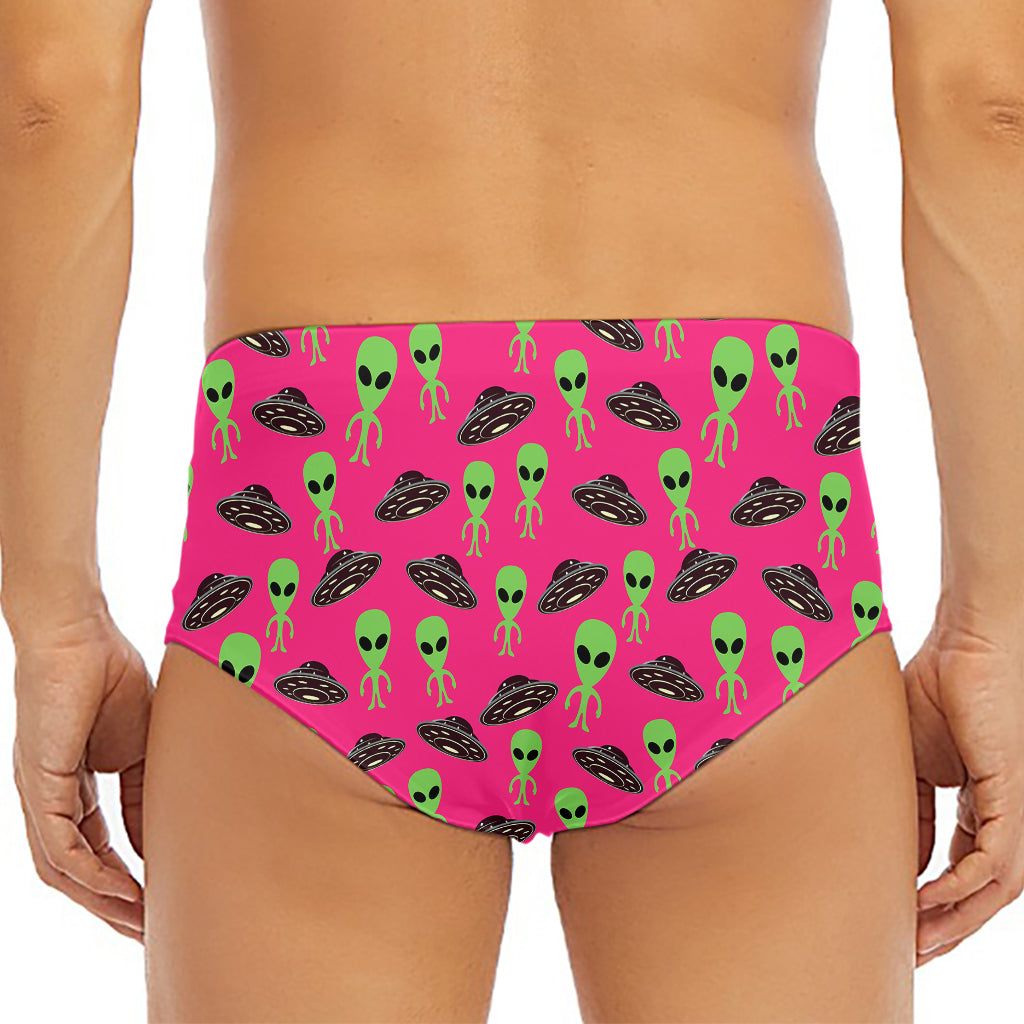 Little Green Alien UFO Print Men's Triangle Swim Briefs