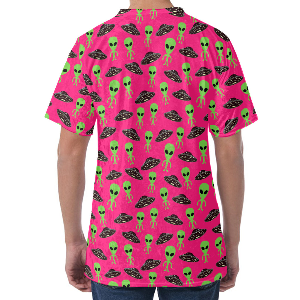 Little Green Alien UFO Print Men's Velvet T-Shirt