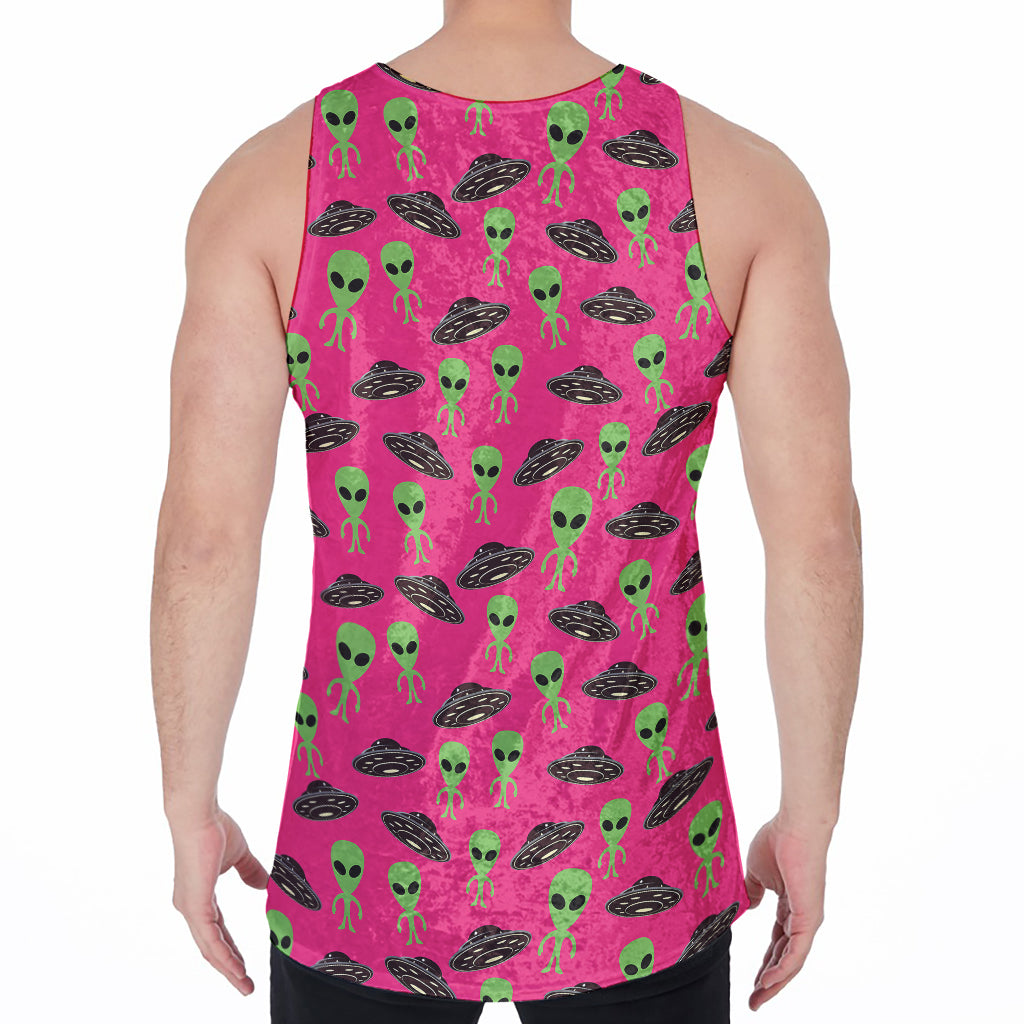 Little Green Alien UFO Print Men's Velvet Tank Top