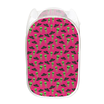 Little Green Alien UFO Print Mesh Laundry Hamper