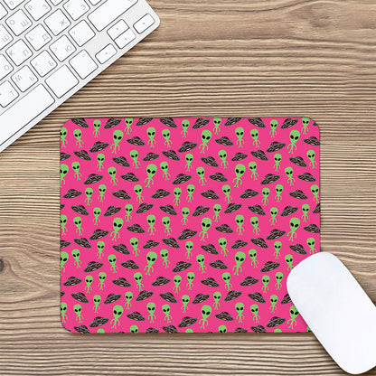 Little Green Alien UFO Print Mouse Pad