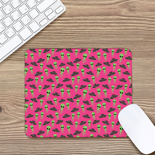 Little Green Alien UFO Print Mouse Pad