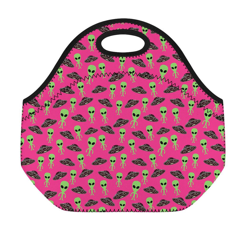 Little Green Alien UFO Print Neoprene Lunch Bag