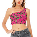 Little Green Alien UFO Print One Shoulder Crop Top