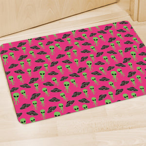 Little Green Alien UFO Print Polyester Doormat