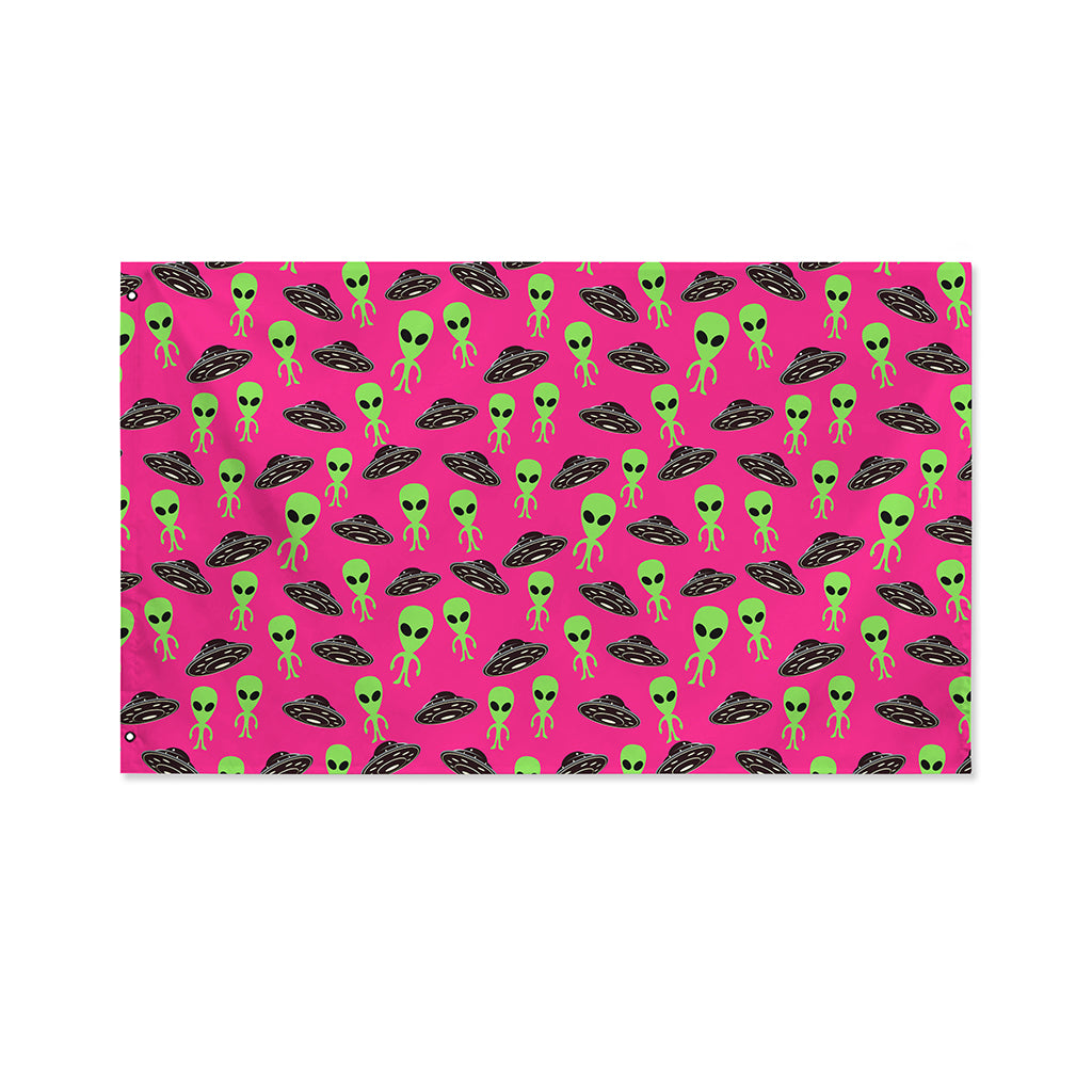 Little Green Alien UFO Print Polyester Flag