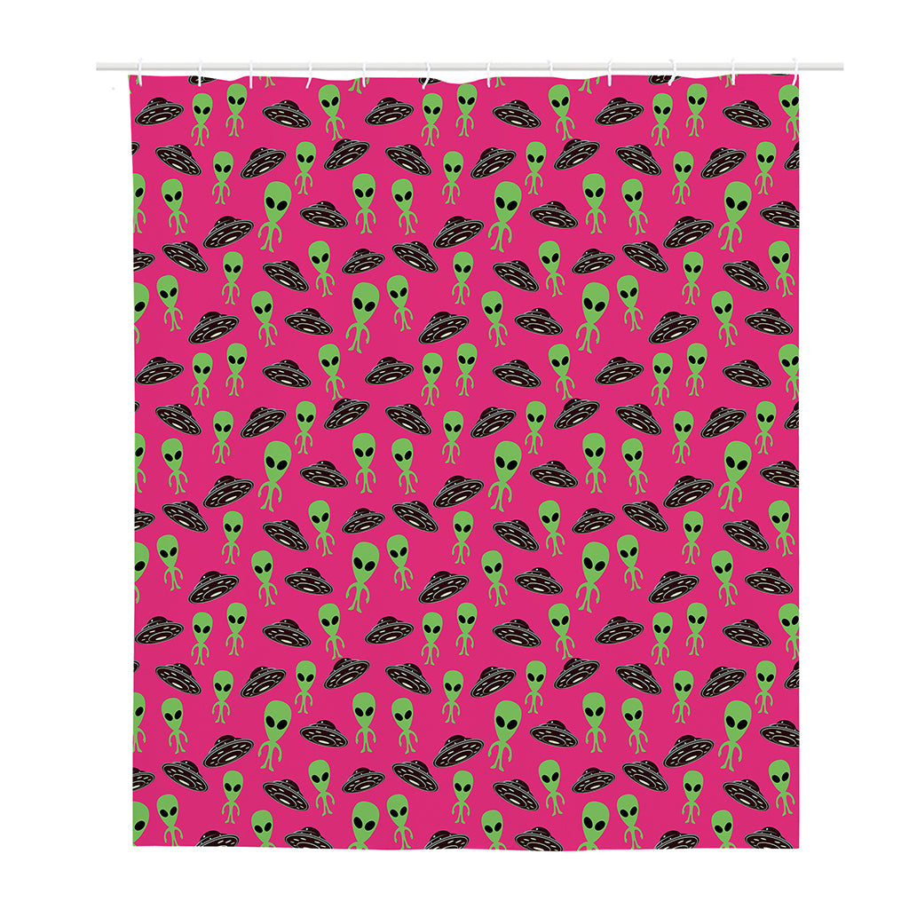 Little Green Alien UFO Print Polyester Shower Curtain