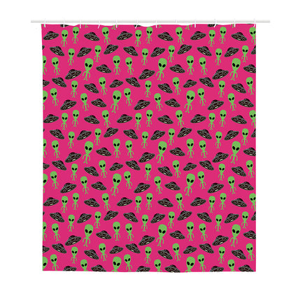 Little Green Alien UFO Print Polyester Shower Curtain