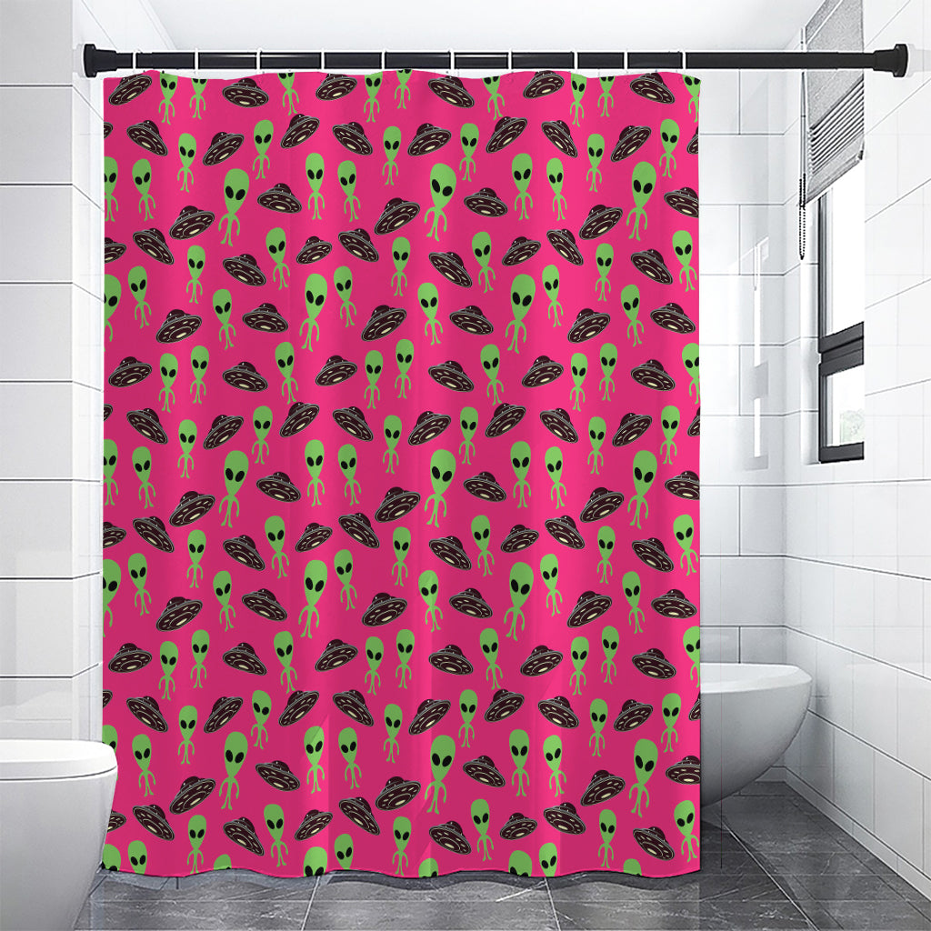 Little Green Alien UFO Print Premium Shower Curtain