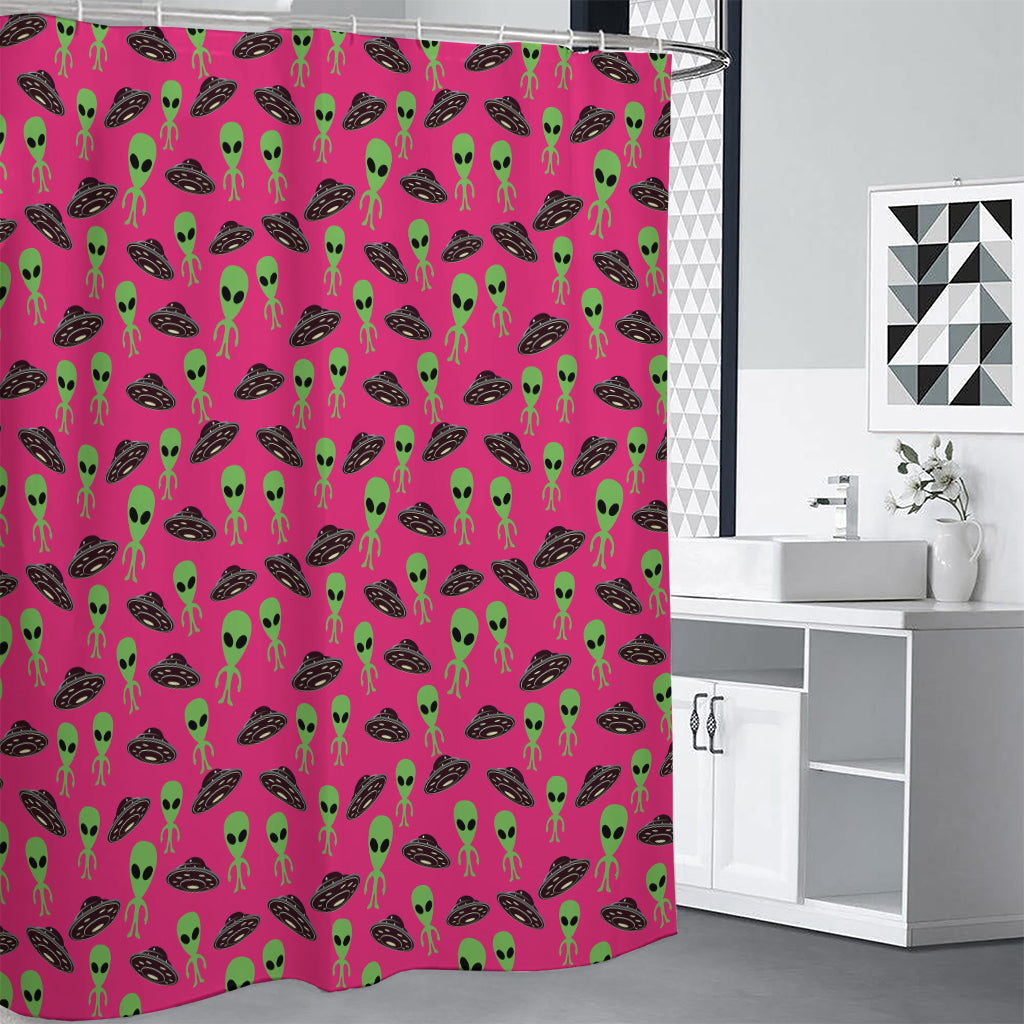 Little Green Alien UFO Print Premium Shower Curtain