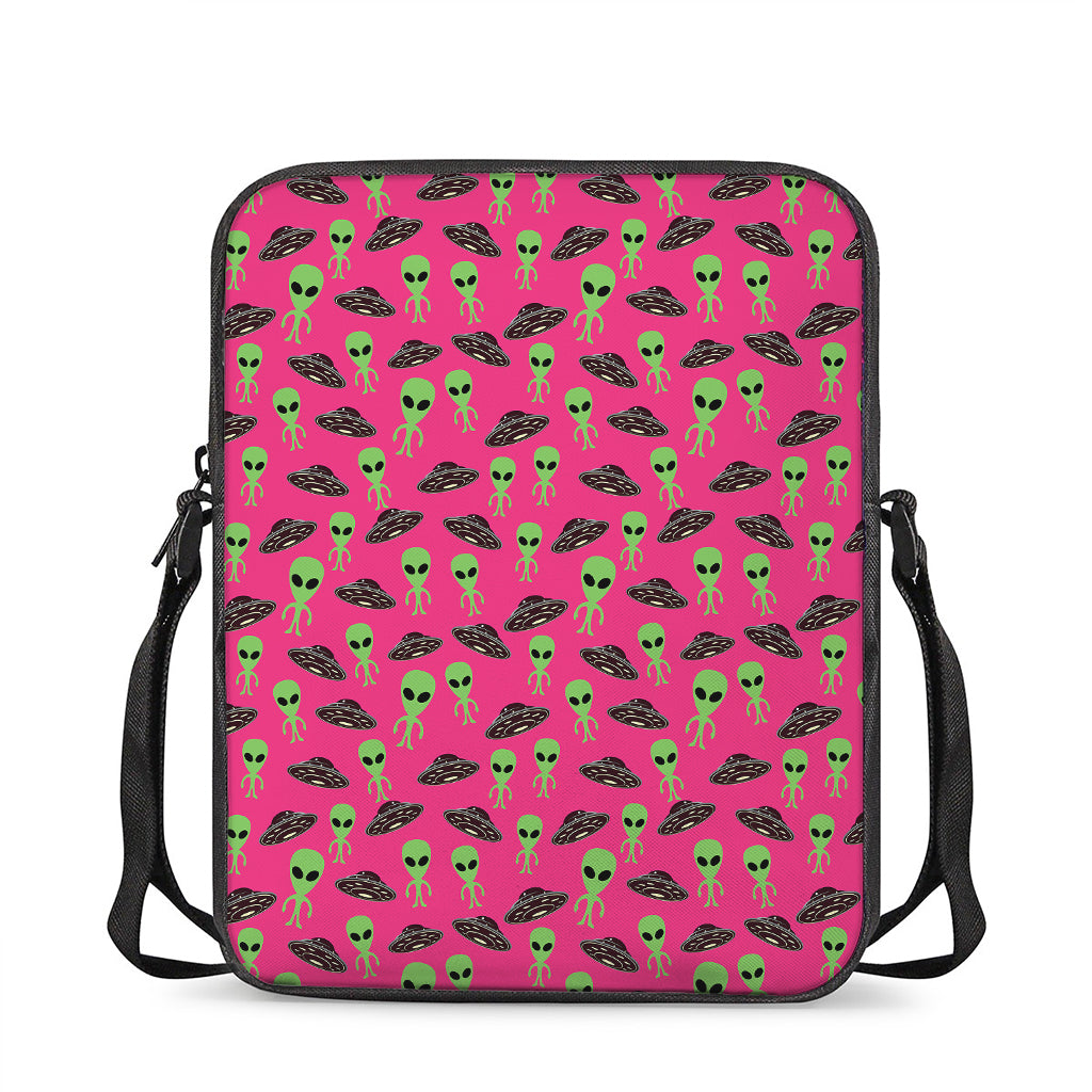 Little Green Alien UFO Print Rectangular Crossbody Bag