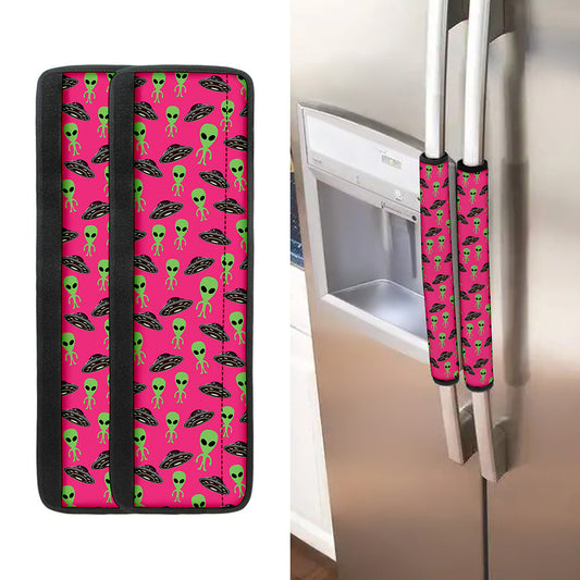 Little Green Alien UFO Print Refrigerator Handle Covers