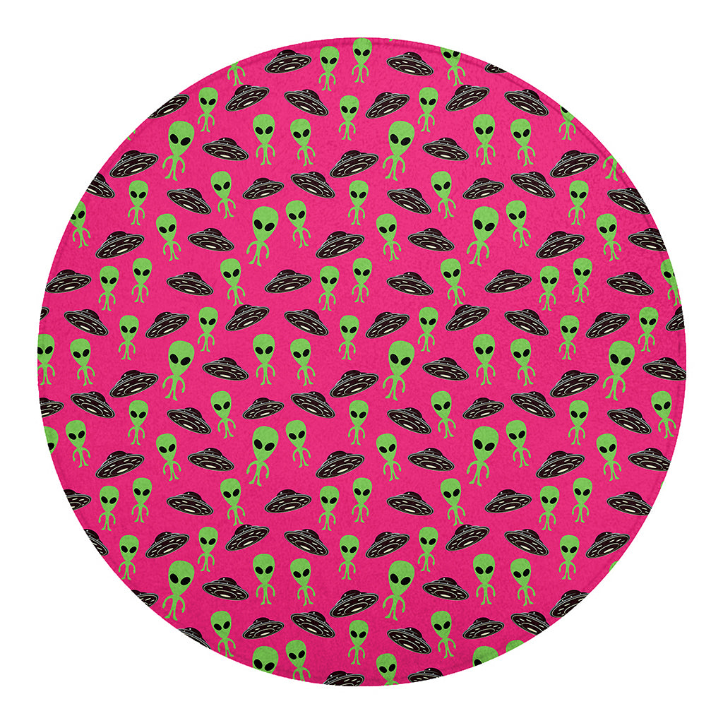 Little Green Alien UFO Print Round Blanket