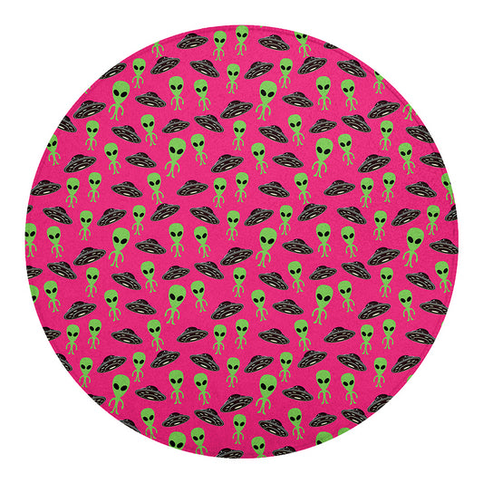 Little Green Alien UFO Print Round Blanket