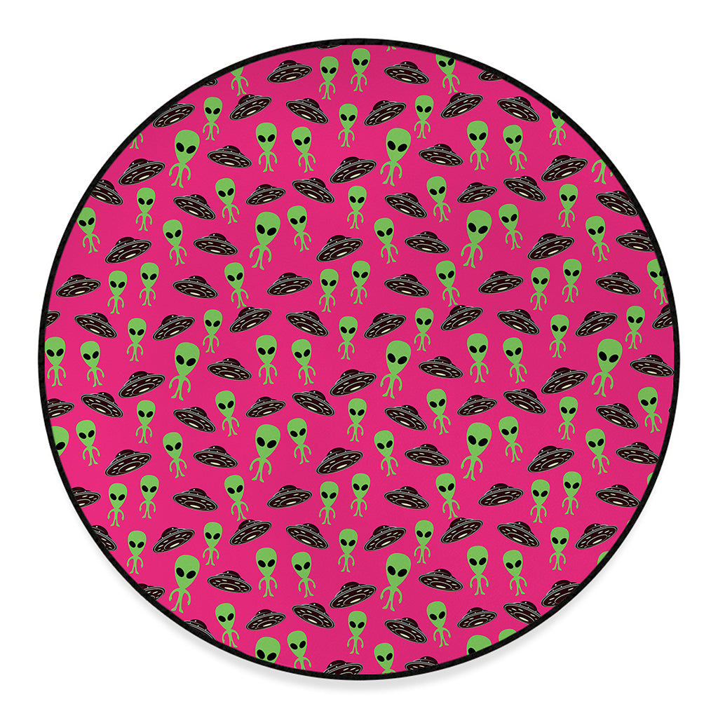 Little Green Alien UFO Print Round Floor Mat