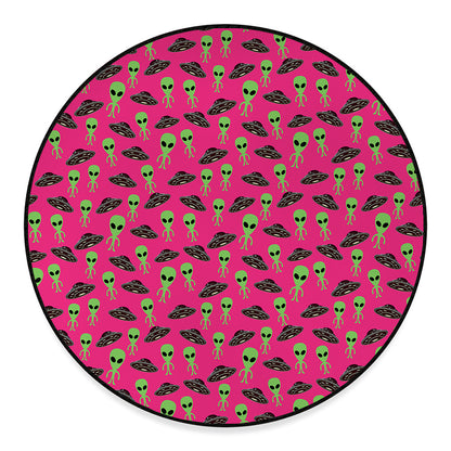Little Green Alien UFO Print Round Floor Mat
