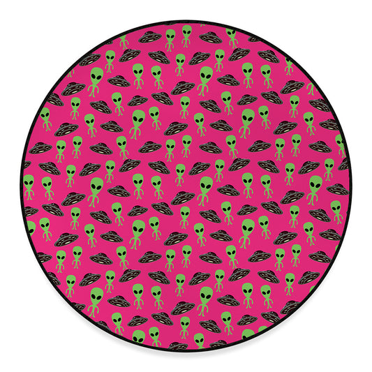Little Green Alien UFO Print Round Floor Mat