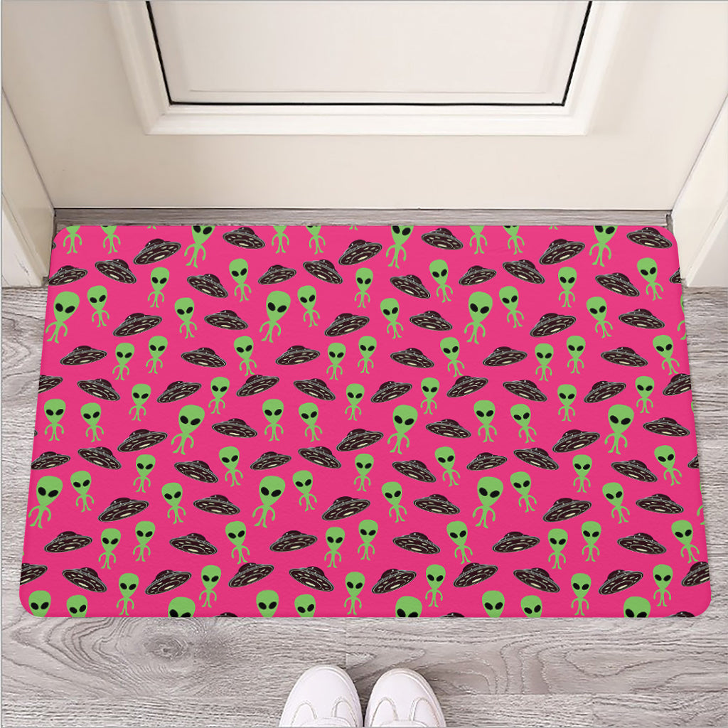 Little Green Alien UFO Print Rubber Doormat