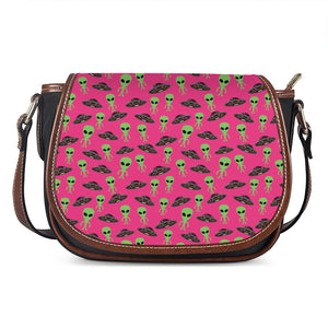 Little Green Alien UFO Print Saddle Bag