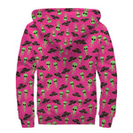 Little Green Alien UFO Print Sherpa Lined Zip Up Hoodie