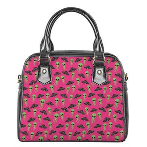 Little Green Alien UFO Print Shoulder Handbag