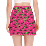 Little Green Alien UFO Print Side Slit Mini Skirt