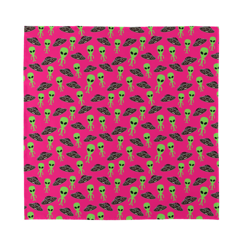 Little Green Alien UFO Print Silk Bandana