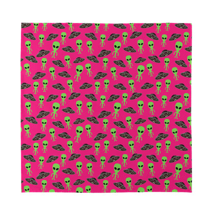 Little Green Alien UFO Print Silk Bandana