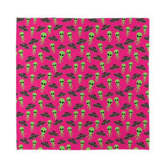 Little Green Alien UFO Print Silk Bandana