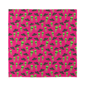 Little Green Alien UFO Print Silk Bandana